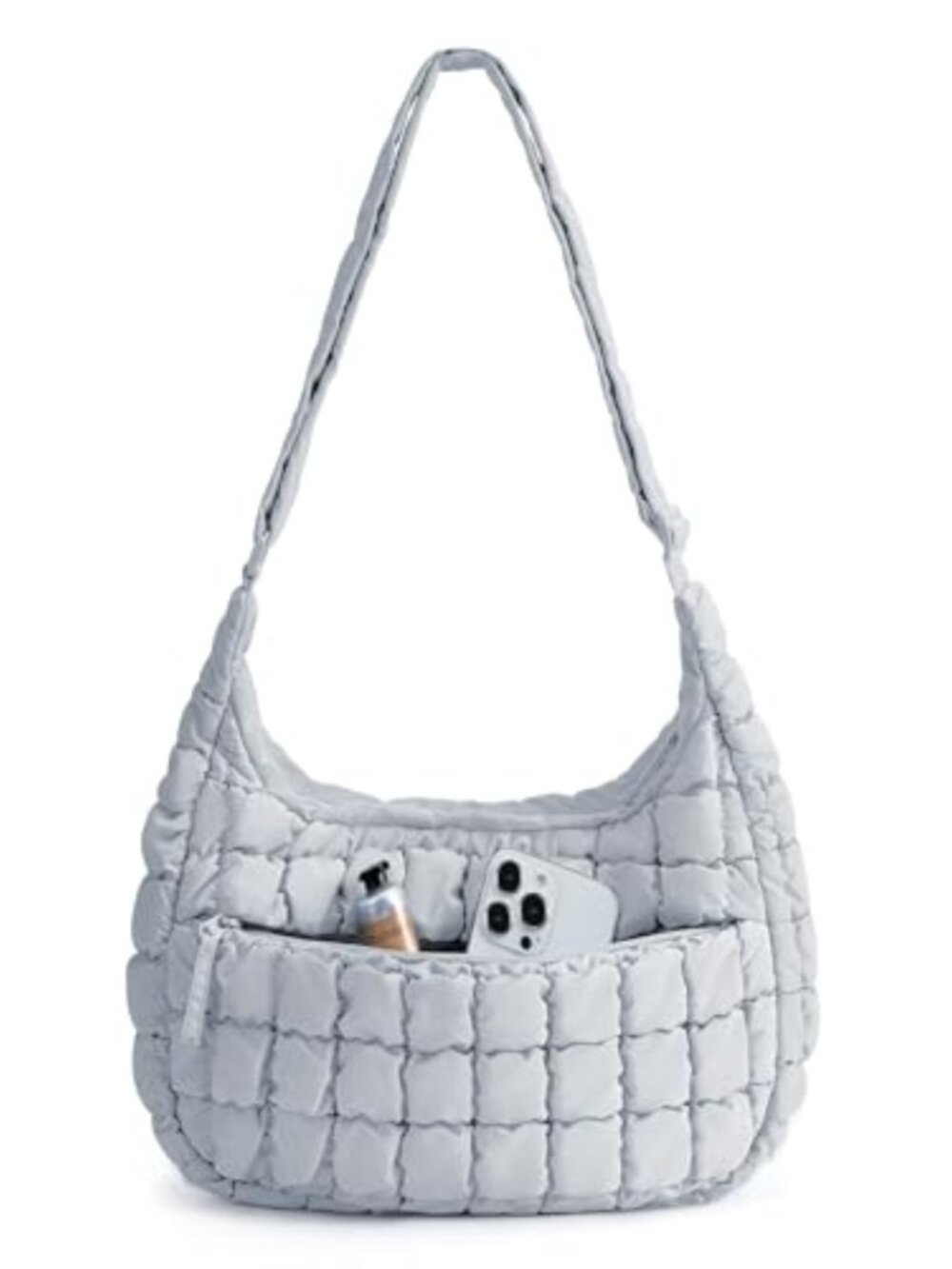 Quilted Puffy Crossbody Bag for Women, Adjustable Strap Shoulder Purse with